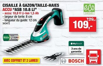 Promotions Bosch cisaille à gazon-taille-haies accu asb 10.8 li - Bosch - Valide de 18/04/2018 à 29/04/2018 chez Hubo
