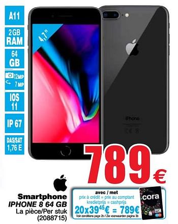 Promoties Apple smartphone iphone 8 64 gb - Apple - Geldig van 24/04/2018 tot 30/04/2018 bij Cora