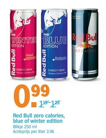 Promoties Red bull zero calories, blue of winter edition - Red Bull - Geldig van 23/04/2018 tot 29/04/2018 bij Albert Heijn