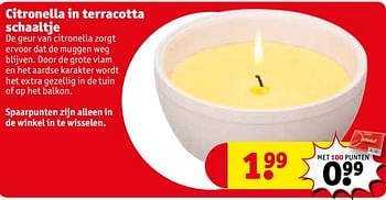 Promoties Citronella in terracotta schaaltje - Huismerk - Kruidvat - Geldig van 24/04/2018 tot 29/04/2018 bij Kruidvat