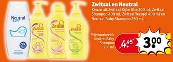 Promoties Zwitsal en neutral neutral baby shampoo - Huismerk - Kruidvat - Geldig van 24/04/2018 tot 29/04/2018 bij Kruidvat