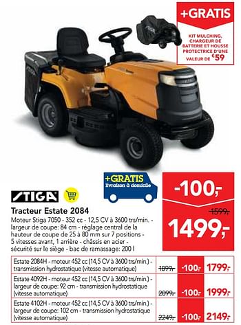 Promotions Stiga tracteur estate 2084 - Stiga - Valide de 25/04/2018 à 08/05/2018 chez Makro
