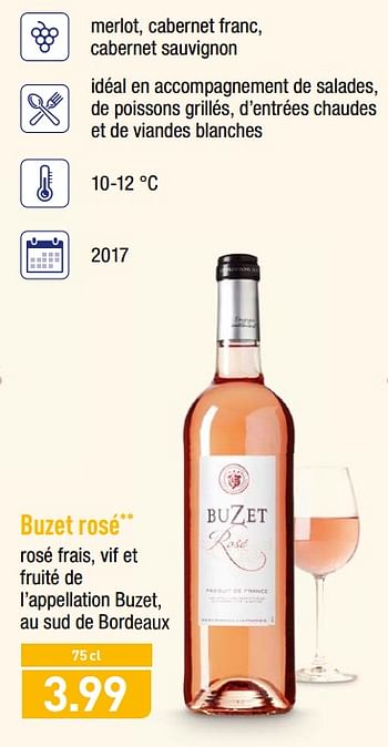 Promotions Buzet rosé - Vins rosé - Valide de 23/04/2018 à 28/04/2018 chez Aldi