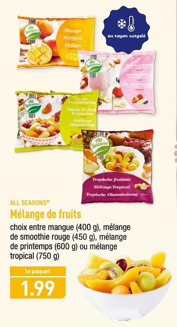 Promoties Mélange de fruits - All Seasons - Geldig van 23/04/2018 tot 28/04/2018 bij Aldi