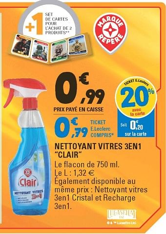 Spray nettoyant vitres 3en1 - 750ml - CLAIR