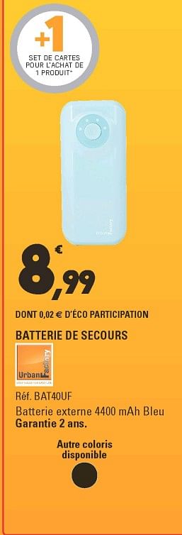 Promoties Batterie de secours bat40uf urban factory - Urban Factory - Geldig van 17/04/2018 tot 28/04/2018 bij E.Leclerc