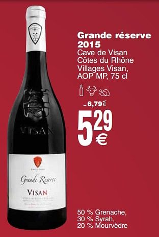 Promoties Grande réserve 2015 cave de visan côtes du rhône villages visan, aop mp - Rode wijnen - Geldig van 24/04/2018 tot 30/04/2018 bij Cora