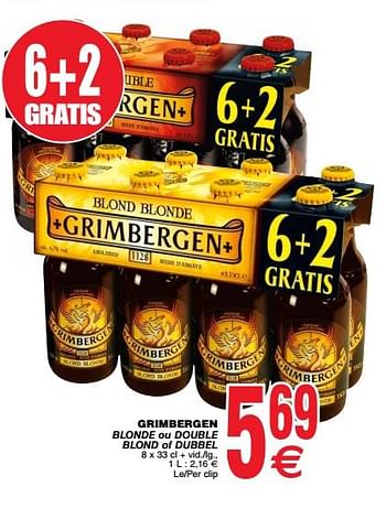 Promoties Grimbergen blonde ou double blond of dubbel - Grimbergen - Geldig van 24/04/2018 tot 30/04/2018 bij Cora
