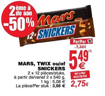 Promoties Mars, twix ou-of snickers - Mars Snacks - Geldig van 24/04/2018 tot 30/04/2018 bij Cora