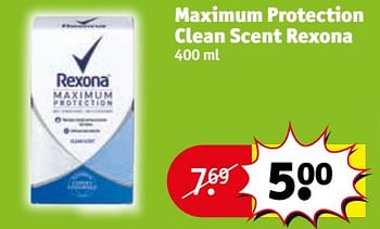 Promotions Maximum protection clean scent rexona - Rexona - Valide de 24/04/2018 à 29/04/2018 chez Kruidvat