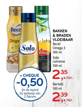 Promotions Bakken + braden vloeibaar becel omega 3, solo culinesse - Becel - Valide de 25/04/2018 à 08/05/2018 chez Alvo