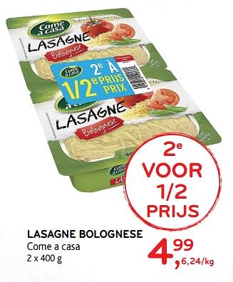 Promoties Lasagne bolognese come a casa - Come a Casa - Geldig van 25/04/2018 tot 08/05/2018 bij Alvo