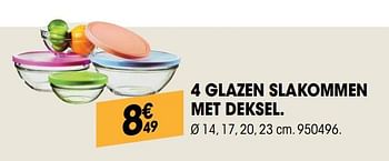 Promoties 4 glazen slakommen met deksel - Huismerk - Electro Depot - Geldig van 26/04/2018 tot 13/05/2018 bij Electro Depot
