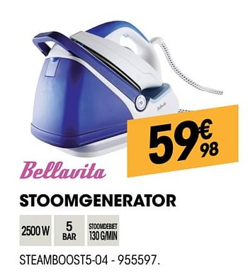 Promoties Bellavita stoomgenerator steamboost5-04 - Bellavita - Geldig van 26/04/2018 tot 13/05/2018 bij Electro Depot