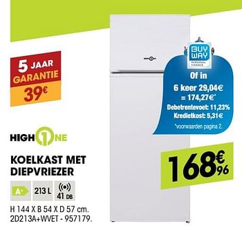 Promoties Highone koelkast met diepvriezer 2d213a+wvet - HighOne - Geldig van 26/04/2018 tot 13/05/2018 bij Electro Depot