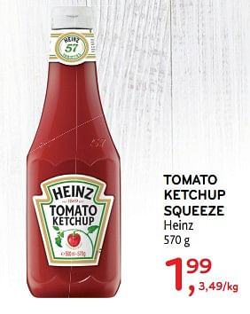 Promoties Tomato ketchup squeeze heinz - Heinz - Geldig van 25/04/2018 tot 08/05/2018 bij Alvo