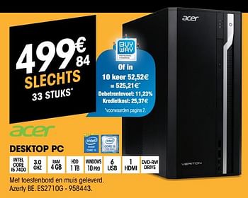Promoties Acer desktop pc be. es2710g - Acer - Geldig van 26/04/2018 tot 13/05/2018 bij Electro Depot