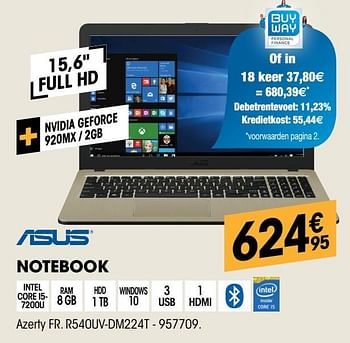 Promoties Asus notebook fr. r540uv-dm224t - Asus - Geldig van 26/04/2018 tot 13/05/2018 bij Electro Depot