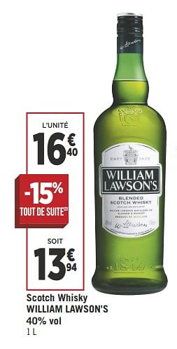 Promotions Scotch whisky william lawson`s 40% vol - William Lawson's - Valide de 17/04/2018 à 28/04/2018 chez Géant Casino