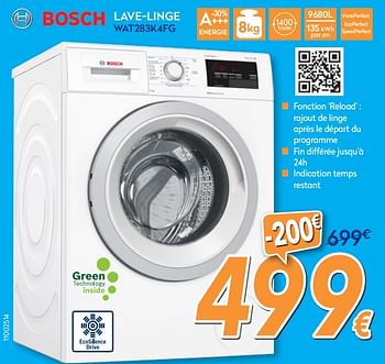 Promotions Bosch lave-linge wat283k4fg - Bosch - Valide de 23/04/2018 à 24/05/2018 chez Krefel