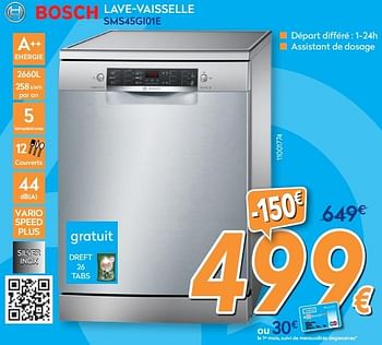 Promotions Bosch lave-vaisselle sms45gi01e - Bosch - Valide de 23/04/2018 à 24/05/2018 chez Krefel