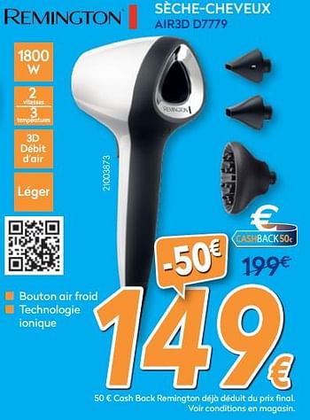 Promotions Remington sèche-cheveux air3d d7779 - Remington - Valide de 23/04/2018 à 24/05/2018 chez Krefel