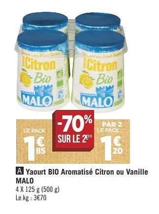 Promotions Yaourt bio aromatisé citron ou vanille malo - Malo - Valide de 17/04/2018 à 28/04/2018 chez Géant Casino