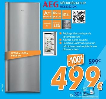 Promotions Aeg réfrigérateur rke63221dx - AEG - Valide de 23/04/2018 à 24/05/2018 chez Krefel