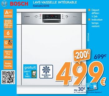 Promotions Bosch lave-vaisselle intégrable smi46gs01e - Bosch - Valide de 23/04/2018 à 24/05/2018 chez Krefel