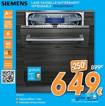 Promotions Siemens lave-vaisselle entièrement intégrable sn636x00me - Siemens - Valide de 23/04/2018 à 24/05/2018 chez Krefel