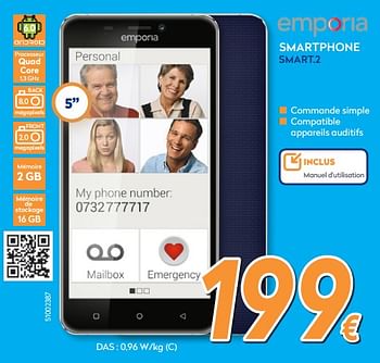 Promotions Emporia smartphone smart.2 - Emporia - Valide de 23/04/2018 à 24/05/2018 chez Krefel