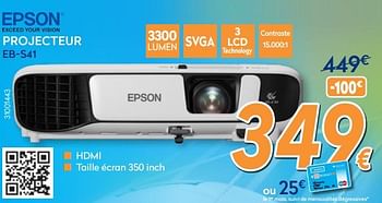 Promotions Epson projecteur eb-s41 - Epson - Valide de 23/04/2018 à 24/05/2018 chez Krefel