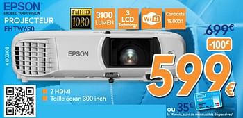 Promotions Epson projecteur ehtw650 - Epson - Valide de 23/04/2018 à 24/05/2018 chez Krefel