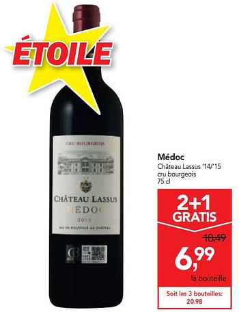 Promoties Médoc château lassus `14-`15  cru bourgeois - Rode wijnen - Geldig van 25/04/2018 tot 08/05/2018 bij Makro