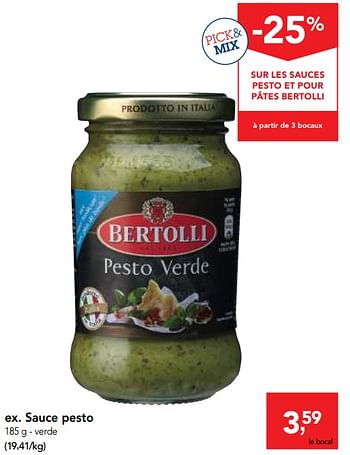 Promotions Sauce pesto - Bertolli - Valide de 25/04/2018 à 08/05/2018 chez Makro