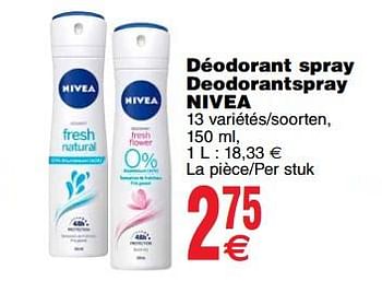 Promotions Déodorant spray deodorantspray nivea - Nivea - Valide de 24/04/2018 à 30/04/2018 chez Cora
