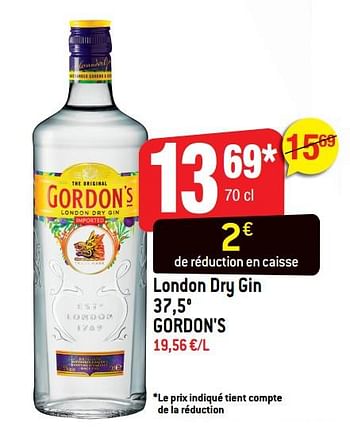 Promotions London dry gin 37,5° gordon`s - Gordon's - Valide de 25/04/2018 à 01/05/2018 chez Smatch