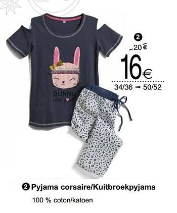 Promoties Pyjama corsaire-kuitbroekpyjama - Huismerk - Cora - Geldig van 24/04/2018 tot 30/04/2018 bij Cora