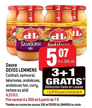 Promotions Sauce devos lemmens - Devos Lemmens - Valide de 25/04/2018 à 01/05/2018 chez Smatch