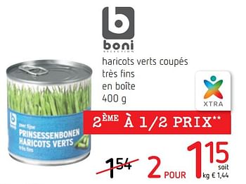 Promotions Haricots verts coupés très fins en boîte - Boni - Valide de 26/04/2018 à 09/05/2018 chez Spar (Colruytgroup)