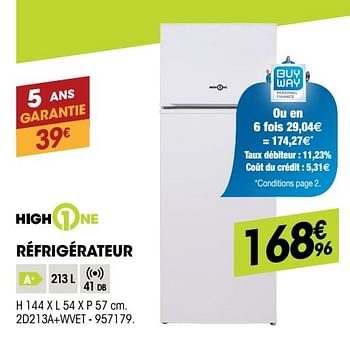 Promotions Highone réfrigérateur 2d213a+wvet - HighOne - Valide de 26/04/2018 à 13/05/2018 chez Electro Depot