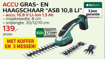 Promoties Bosch accu gras- en haagschaar asb 10,8 li - Bosch - Geldig van 28/03/2018 tot 30/06/2018 bij Hubo