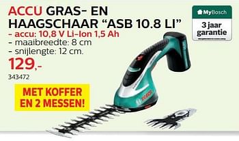 Promoties Bosch accu gras- en haagschaar asb 10.8 li - Bosch - Geldig van 28/03/2018 tot 30/06/2018 bij Hubo