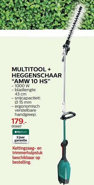 Promoties Bosch multitool + heggenschaar amw 10 hs - Bosch - Geldig van 28/03/2018 tot 30/06/2018 bij Hubo