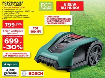 Promoties Bosch robotmaaier indego 400 - Bosch - Geldig van 28/03/2018 tot 30/06/2018 bij Hubo