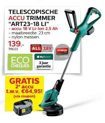 Promotions Bosch telescopische accu trimmer art23-18 li - Bosch - Valide de 28/03/2018 à 30/06/2018 chez Hubo