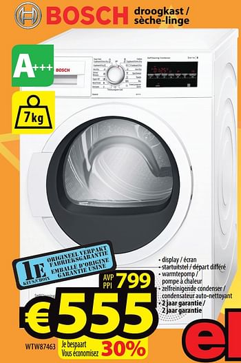 Promoties Bosch droogkast - sèche-linge wtw87463 - Bosch - Geldig van 26/04/2018 tot 04/05/2018 bij ElectroStock