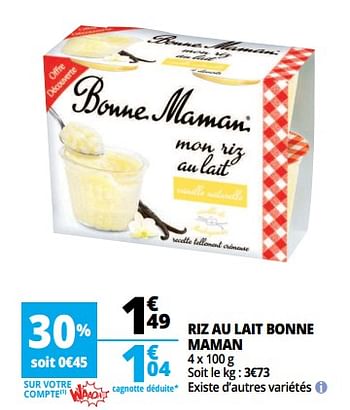 Promotions Riz au lait bonne maman - Bonne Maman - Valide de 25/04/2018 à 30/04/2018 chez Auchan Ronq