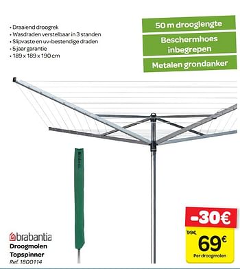Promoties Droogmolen topspinner - Brabantia - Geldig van 25/04/2018 tot 07/05/2018 bij Carrefour
