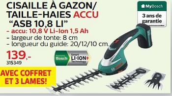 Promotions Bosch cisaille à gazon- taille-haies accu asb 10,8 li - Bosch - Valide de 28/03/2018 à 30/06/2018 chez Hubo